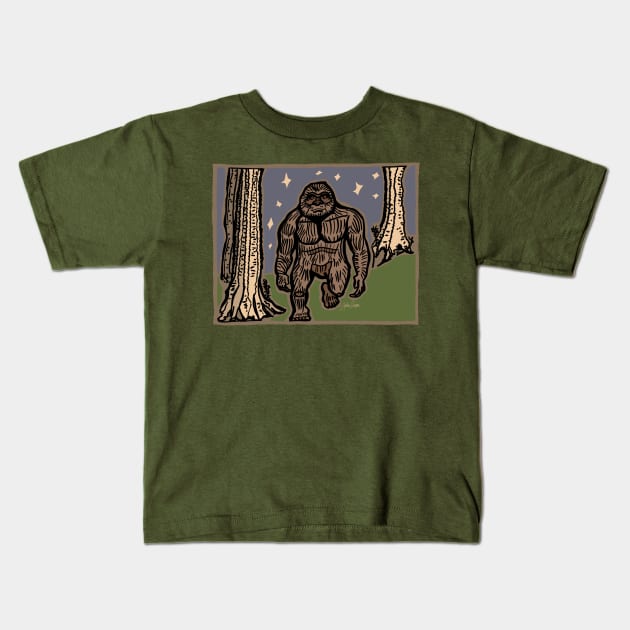 Strolling Sasquatch Kids T-Shirt by JSnipe